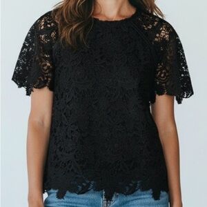 Anthropologie Guest Editor Black Crochet Lace Free Gypsy Spirit Pullover Blouse